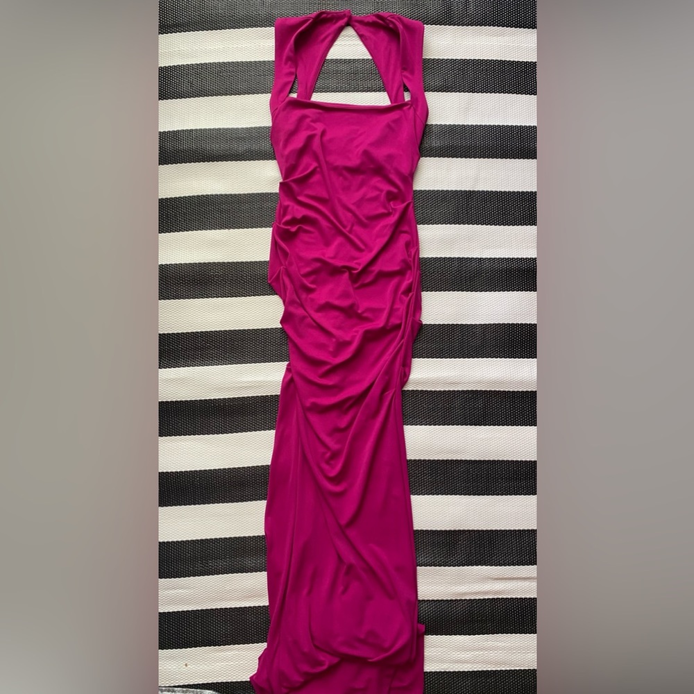 Nicole Miller Pink Felicity Matte Open Back Jersey Gown Maxi Dress